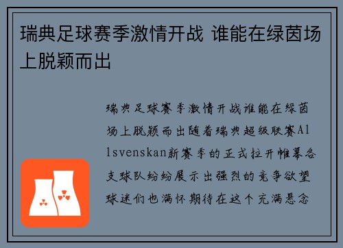 瑞典足球赛季激情开战 谁能在绿茵场上脱颖而出