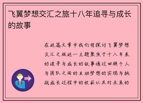 飞翼梦想交汇之旅十八年追寻与成长的故事