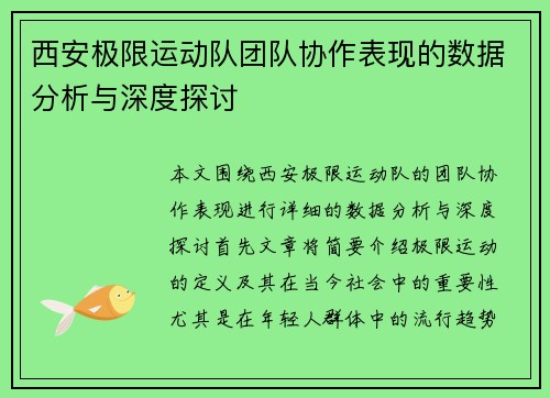 西安极限运动队团队协作表现的数据分析与深度探讨